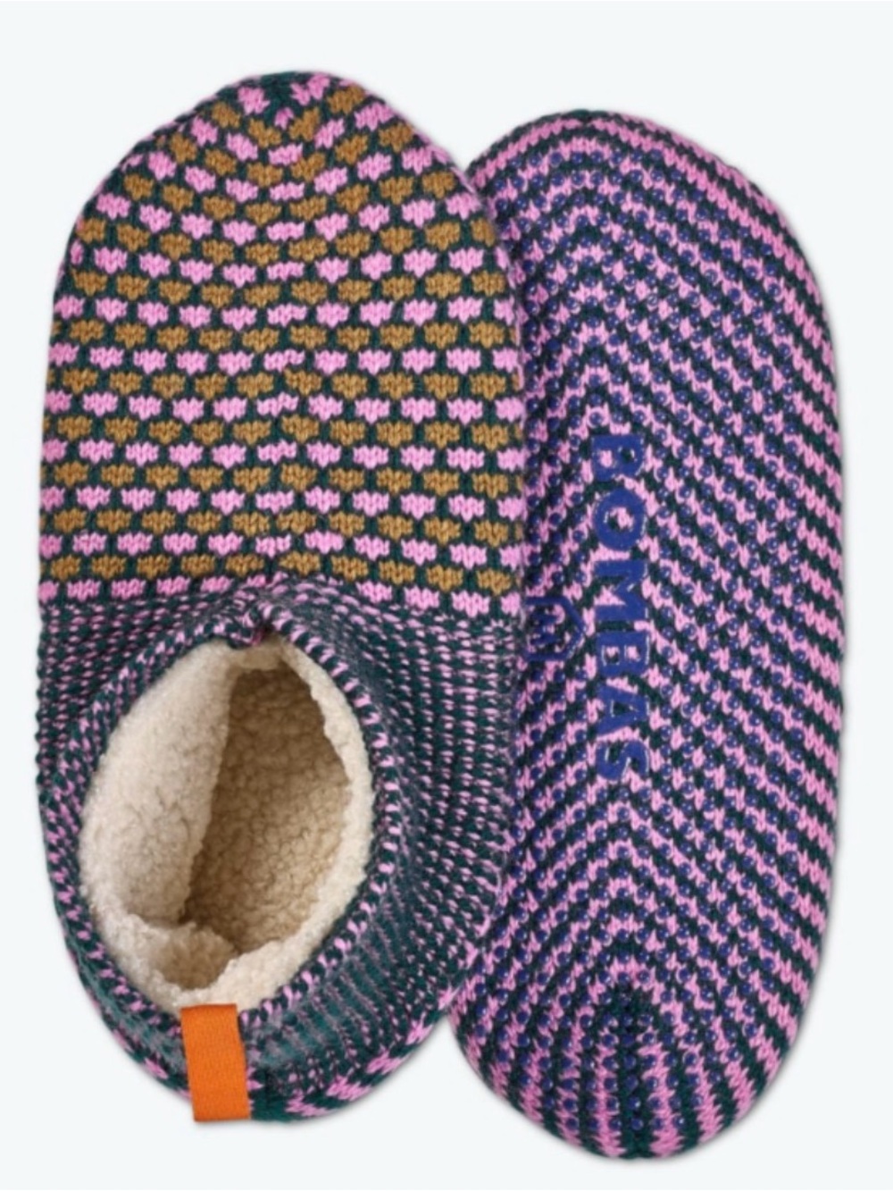 Bombas Pink and Green Knit Cozy Slippers